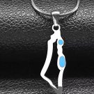 Blue-Detail stainless steel silver Palestine Map Necklace Blue-Detail stainless steel silver Palestine Map Necklace