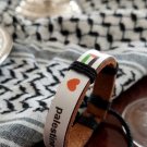 Palestine Heritage Leather Bracelet – White Satin Ribbon with Flag & Heart Desig