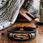 Palestine Map Bracelet | Black Braided Leather Wristband with Palestinian Flag