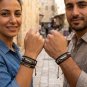 Palestine Map Bracelet | Black Braided Leather Wristband with Palestinian Flag