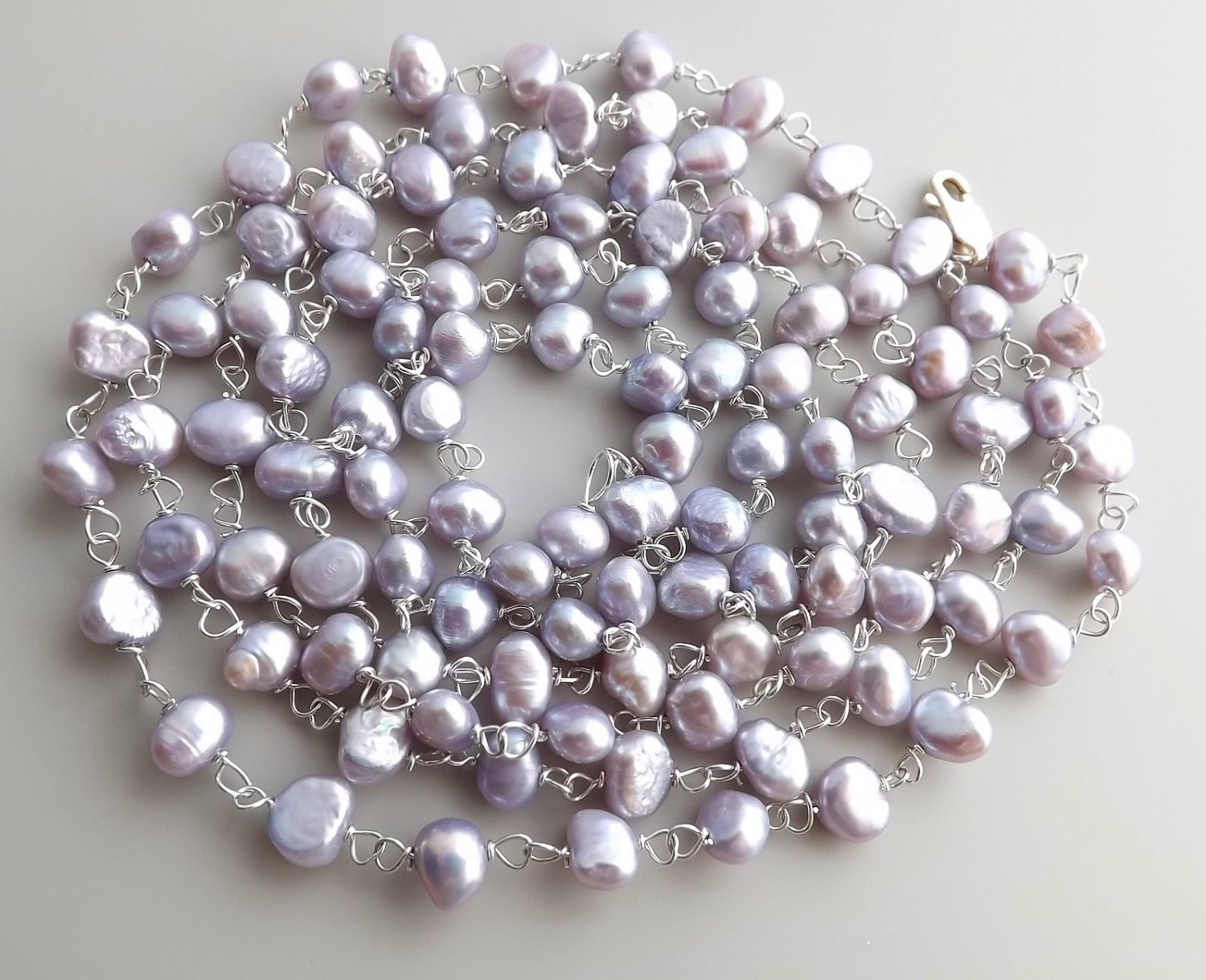 Freshwater cultured pearl 925 sterling silver long blue necklace .jewelry