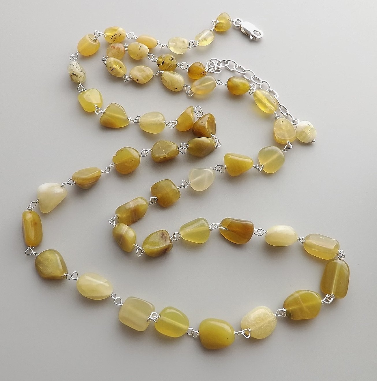 Yellow opal nugget gemstone 925 sterling silver necklace beaded jewelry