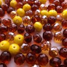 150x large glass crystal rondelle beads . 12mm x 9mm brown yellow lot mix chunky