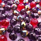 100x large glass crystal rondelle beads . 12mm x 9mm purple red iris mix lot chunky