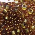 110g  amber glass large seed beads & gold lined glass pony beads mixed lot