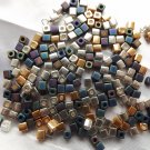 Bag mixed lot square glass cube 4mm beads .. metallic gold / silver tone iris