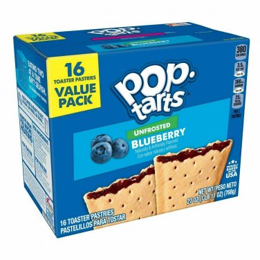 Pop-Tarts Breakfast Toaster Pastries Unfrosted Blueberry Value Pack, 16 Count