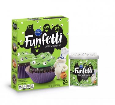 Pillsbury Funfetti Slime Cake Baking Mix and Monster Eye Frosting Halloween Fun