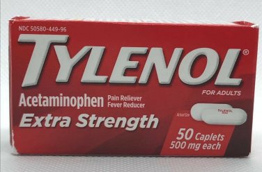 TYLENOL EXTRA STRENGTH ACETAMINOPHEN 50 CT CAPLETS 500 MG EA. NEW SEALED BOX