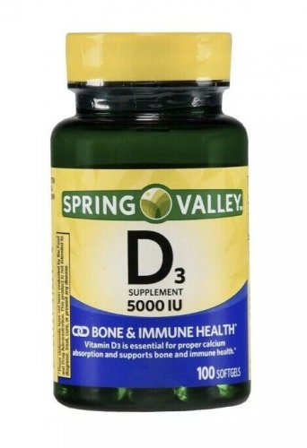 Vitamin D3 Softgels, 5000IU, 100ct Immune System & Health. Spring Valley.