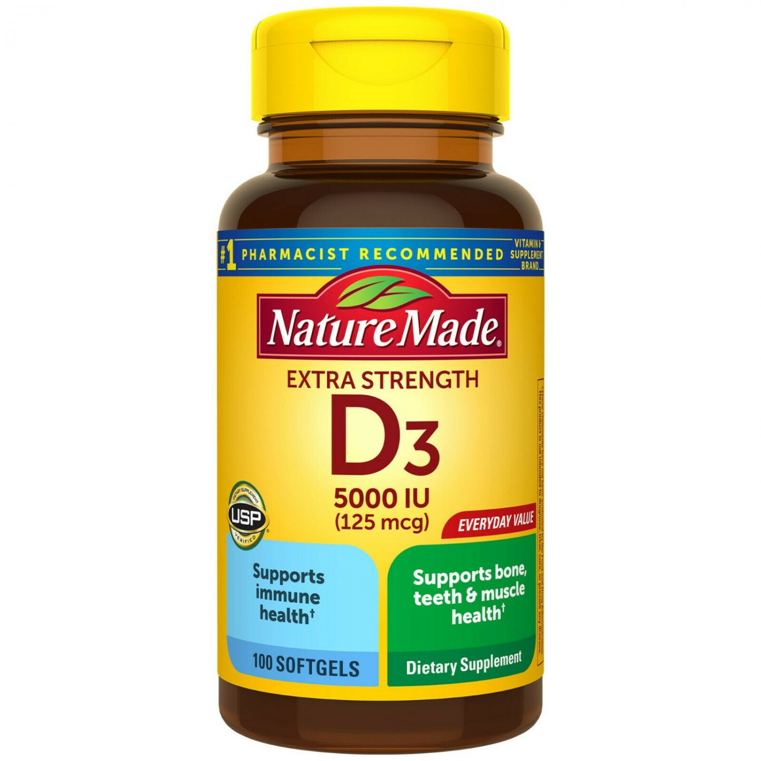 Nature Made Extra Strength Vitamin D3 125 mcg (5000 IU) Softgels, 100 ...