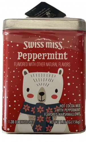 Swiss Miss Peppermint Hot Cocoa Mix Gift X-Mas Tin w/bell & Ribbon 5.52 oz.