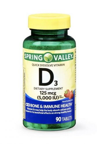 Spring Valley Quick Dissolve Vitamin D3 Tablets (5000 IU) 90 Count Strawberry