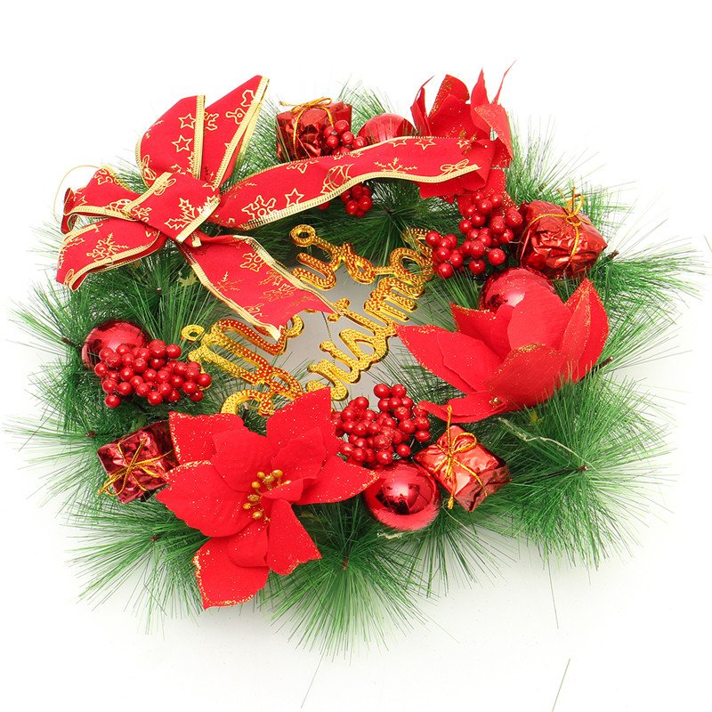30cm Red Plastic Christmas Wreath Ring Tree Home Decorative Festival Flower Ring