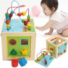 5 in 1 Kids Multi Function Colourful Wooden Activity Cube Toys Puzzle Bead Maze