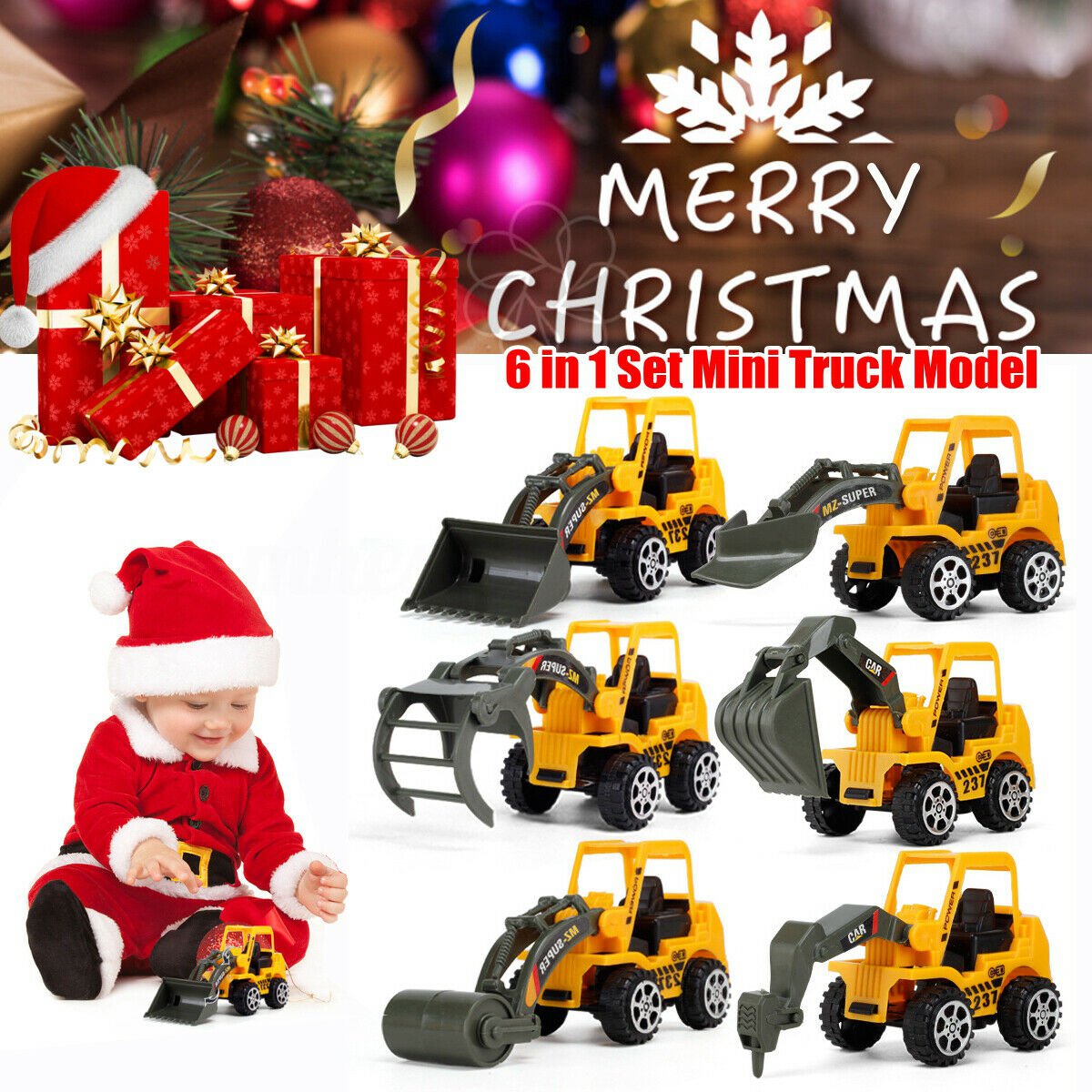 6 PCS Engineering Vehicle Excavator Dozer Toys Vehicle Car Model Kids Gifts
