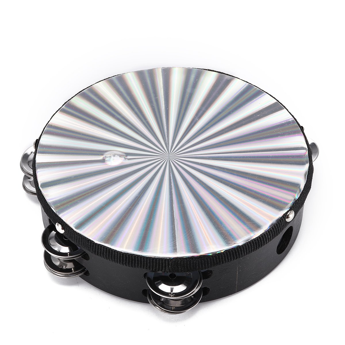 8 Inches Hand Held Tambourine Round Percussion Double Row Orff Instrument for Band Dancing Singing A
