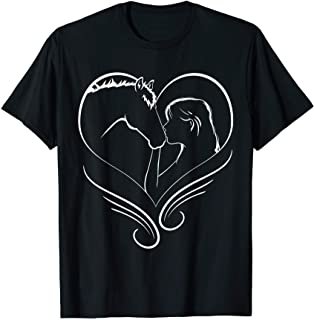 Girl Kissing Horse Heart Horseback Rider Silhouette Gift Tee Shirt S-3XL