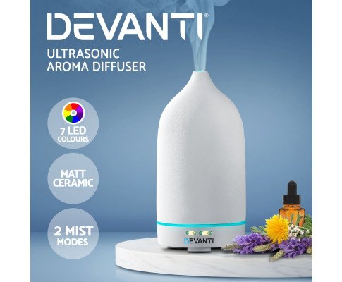Devanti Ceramics Aroma Diffuser Aromatherapy Essential Oil Air Humidifier Ultrasonic Cool Mist White