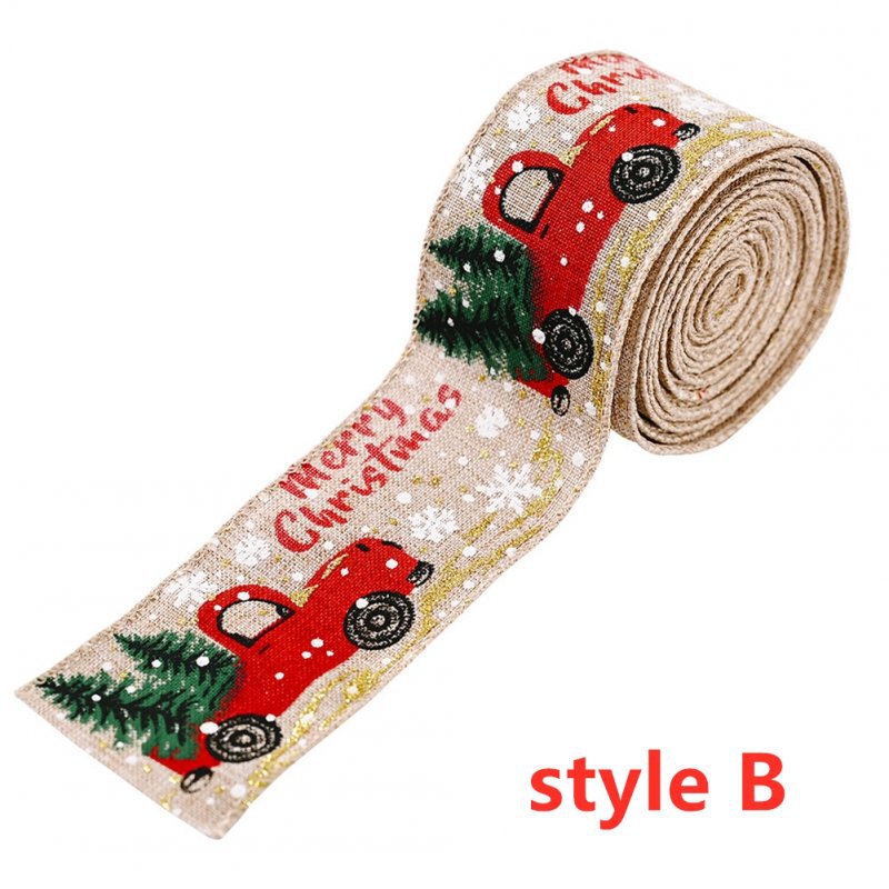 Imitation Hemp Ribbon Car Tree Printing Christmas Decoration Ribbon Roll for Gift Packing Hemp color