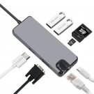 8 Port USB C Hub HDMI VGA Ethernet Lan RJ45 Adapter for Mac Book Pro Type C Hub Card Reader