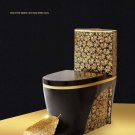 Black  Luxury TOILET DESIGN MODEL WITH GOLD FLOWERS WC