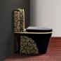 Black  Luxury TOILET DESIGN MODEL WITH GOLD FLOWERS WC