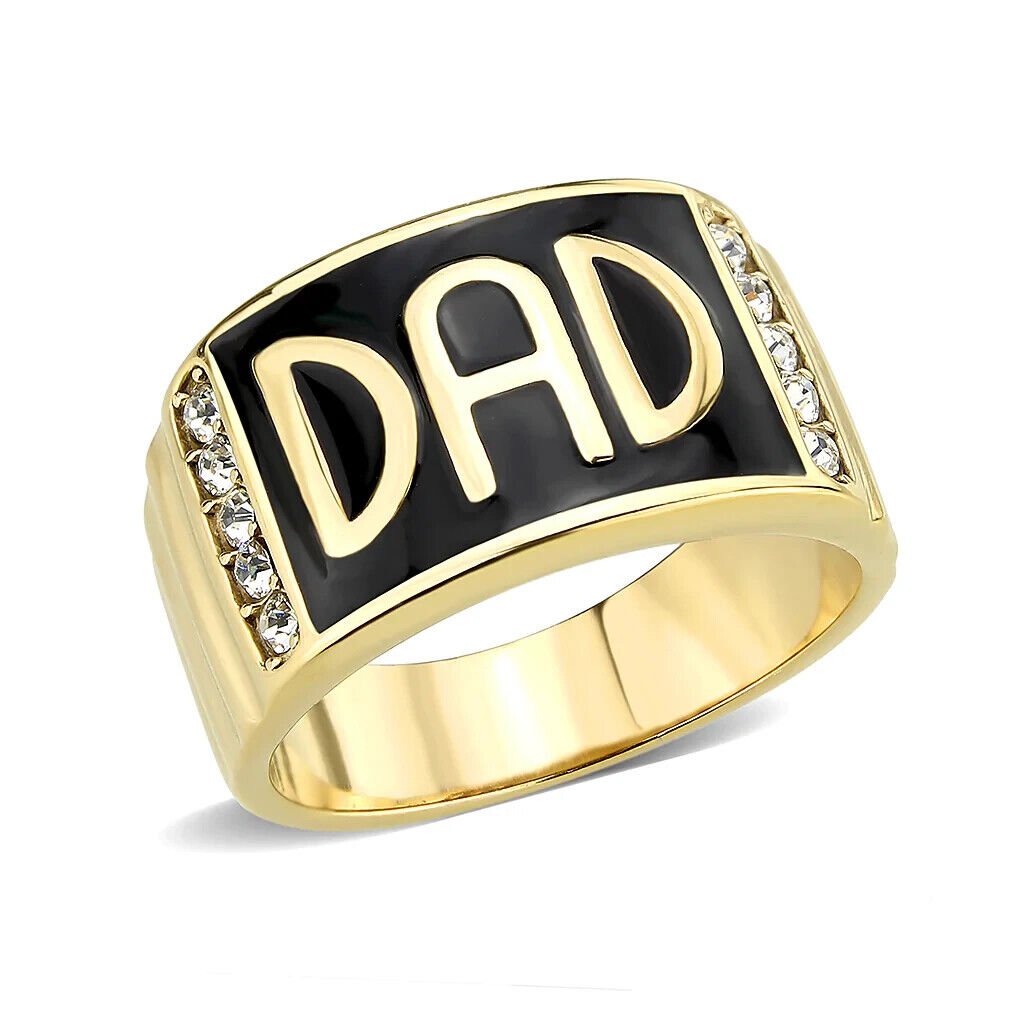 Mens IP Gold Stainless Steel DAD Epoxy Ring w/Triple AAA Grade CZ
