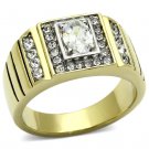 Men's Two-Tone IP Gold Stainless Steel Ring w/ Triple AAA CZ Stones