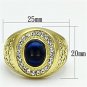 MEN'S IP Gold Oval Sapphire Blue CZ Stainless Steel Ring- Mens Ring