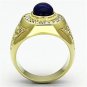 MEN'S IP Gold Oval Sapphire Blue CZ Stainless Steel Ring- Mens Ring