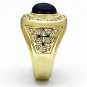 MEN'S IP Gold Oval Sapphire Blue CZ Stainless Steel Ring- Mens Ring