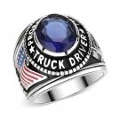 MEN'S  Stainless Steel Triple Stimulated CZ Montana Blue Truck Driver CZ Ring