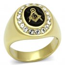 Mens IP Gold Stainless Steel Black Epoxy w/ Simulated Cubic Zirconia Stones