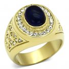 MEN'S IP Gold Sapphire Blue Simulated Cubic Zirconia Stones Stainless Steel Ring