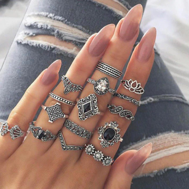Luxury Hyperbole Charm Rhinestone Enamel  Elegant Ring Set Wedding Statement Jewelry Gift