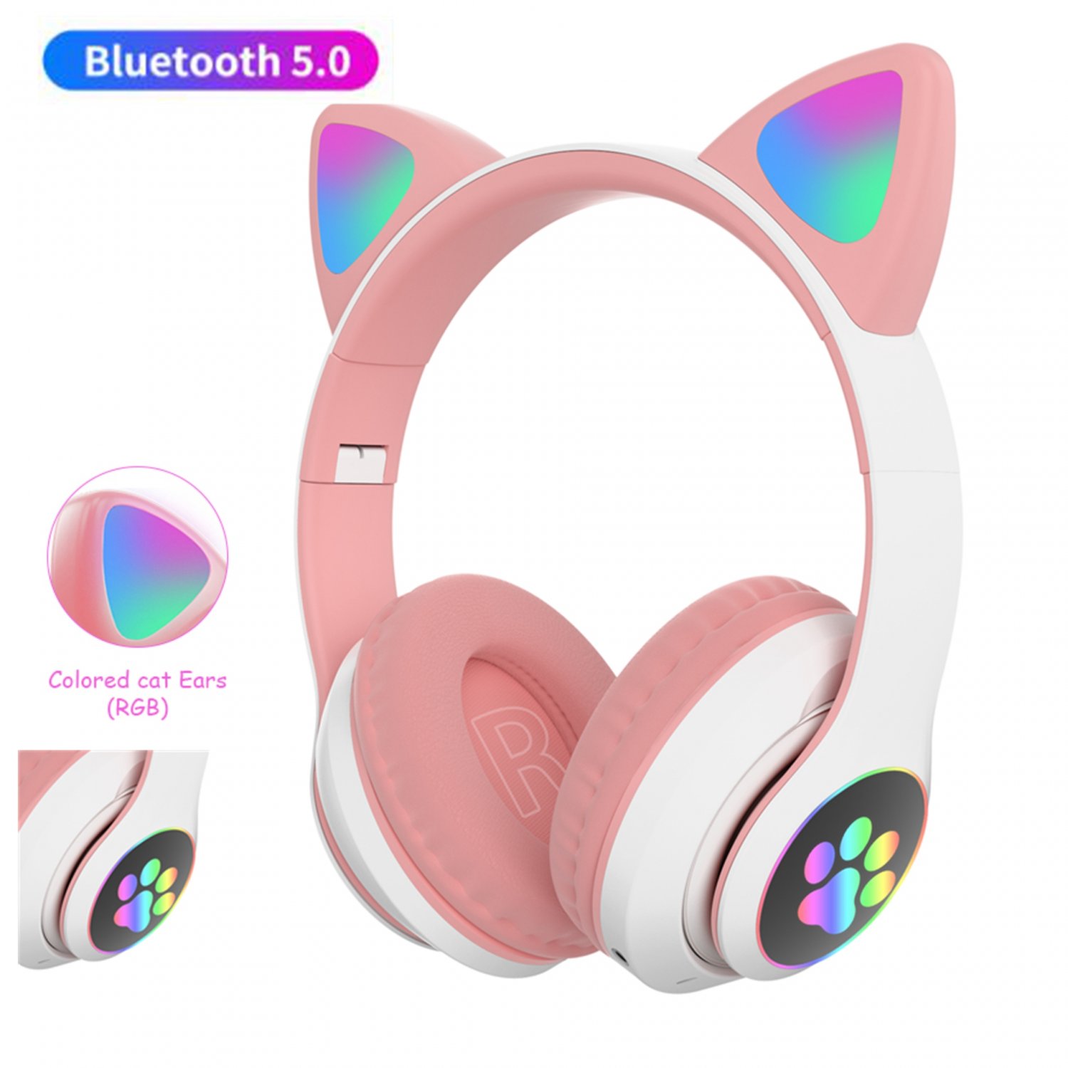 Cute Cat Bluetooth Wireless Headphone with Colorful LED Stereo Bass Music Headset Gift