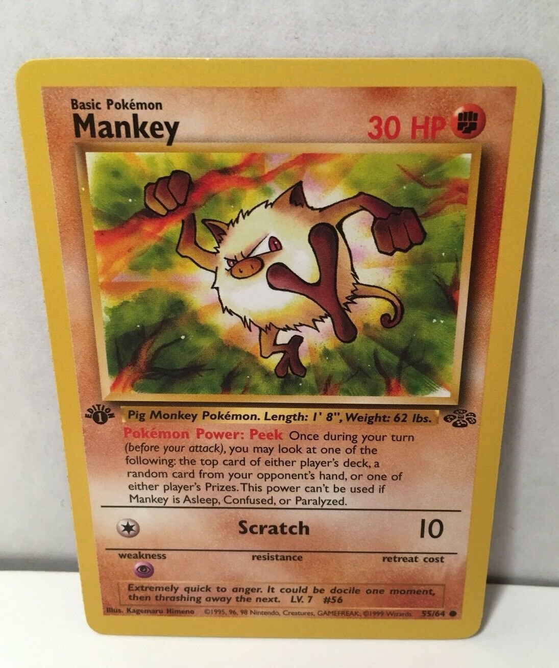 1st First Edition Mankey 5564 Pokemon Card Tcg Jungle Set Nm Great Condition 