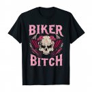 Biker Bitch Skull Motorcycle Shirt Sexy Babe Chick Rose Tee Shirt