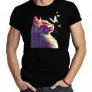 Beautiful Colorful Cat With Butterflies Purple T-Shirt