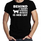 Behind Every Strong Woman Is Her Cat Owner Mom Womens T-Shirt