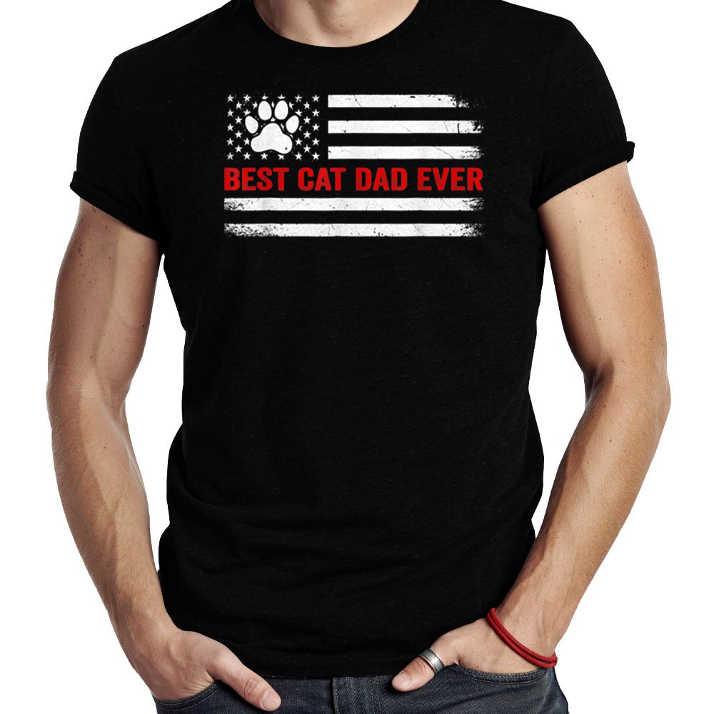Best Cat Dad Ever American Flag Cat Lovers Funny Fathers Day T-Shirt