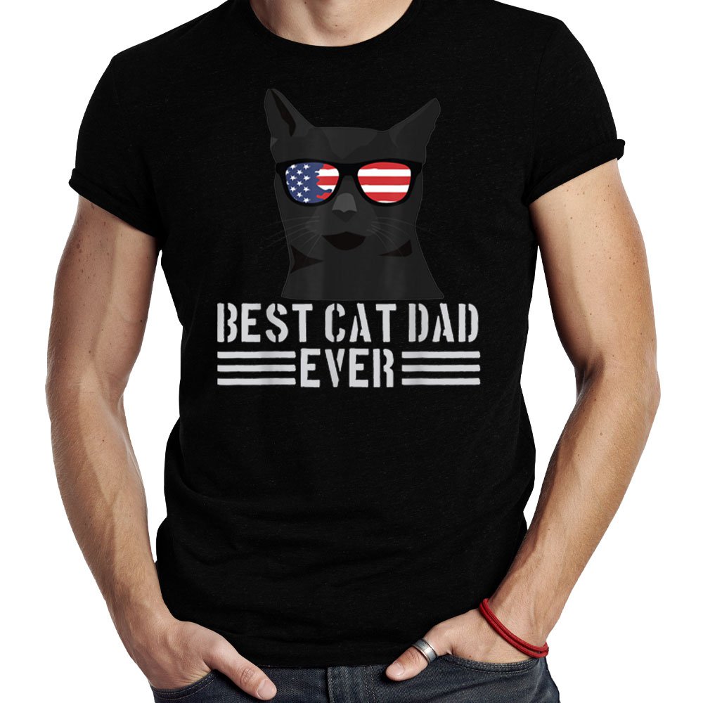 Best Cat Dad Ever Funny Cat Lover American Flag Patriotic T-Shirt