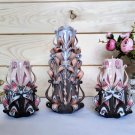 Carved Candles, Handmade art design gift, Colourful home decor, Handcarved set of three