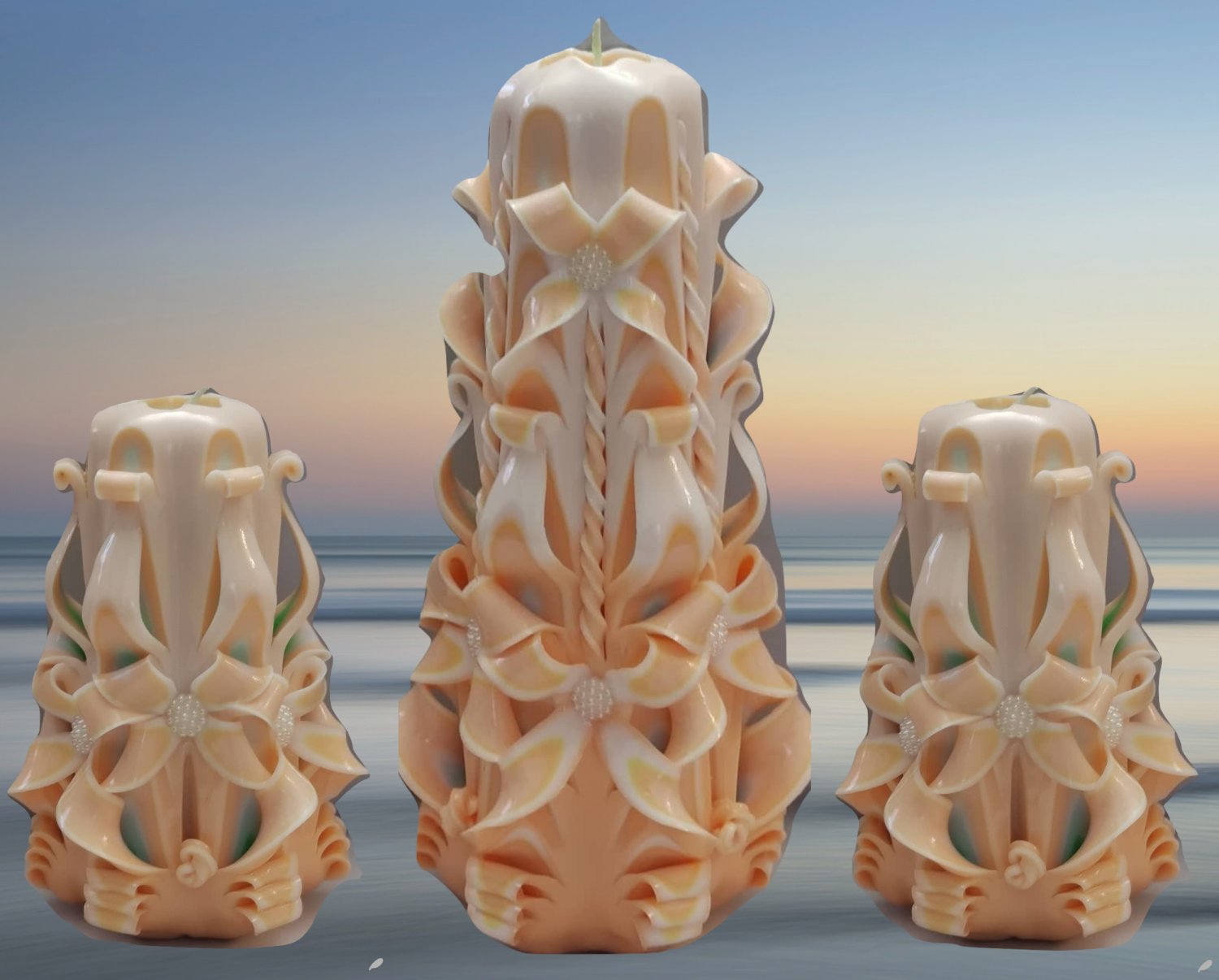 Carved candles home decor, Handmade carved candles decor, Handcrafted set art design gift