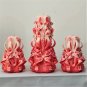 Carved candles set, Home decor handmade gift, Colourful art design coral pink cream