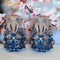 Carved candles handmade, Home decor art design, Handcarved blue gray gift set of three