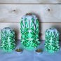 Hand carved candle, Home decor handmade gift green white, With clever base