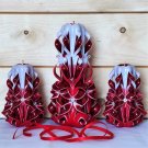 Carved candles christmas set, Home decor handmade gift, Colourful art design, Handcarved red white
