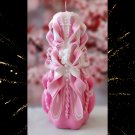 Carved Candles Handmade Home Decor Gift Colourful Design 25cm 10 inch Pink White